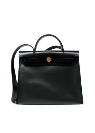 Herm&egrave;s Black Canvas Herbag with Gold Hardware