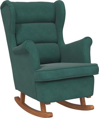 vidaXL Vidaxl - Silla Mecedora Patas De Madera Caucho Terciopelo Verde Oscuro
