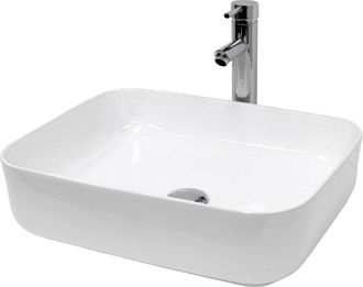 ECD Germany Lavabo blanco de cerámica con juego de drenaje sin reborsadero