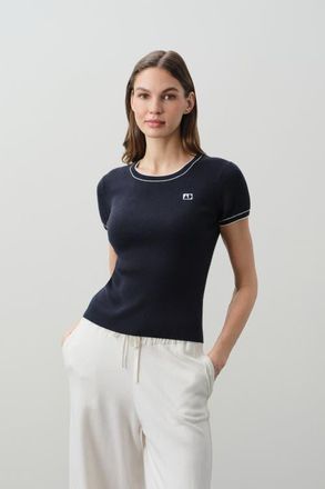 Naked Cashmere Victoria Cotton Cashmere Baby Tee in Navy/ecru at Nordstrom, Size X-Small