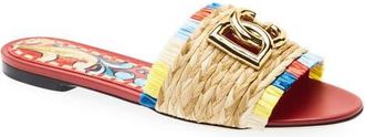 Dolce & Gabbana Bianca Raffia Fringe Slide Sandal in 8N084 Naturale/multicolor at Nordstrom, Size 40.5
