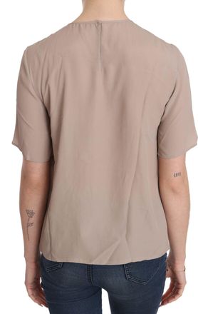 Dolce & Gabbana Womens Beige Crew Neck Short Sleeve Blouse Acetate Silk