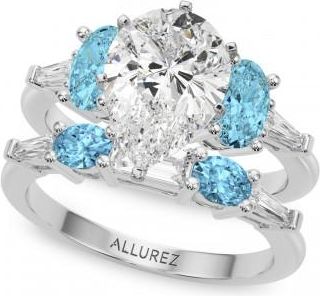 Allurez Pear Lab Grown Diamond & Oval Blue Topaz Bridal Set in Platinum (4.97ct)