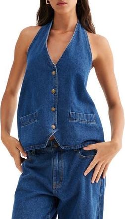 Lioness Hill Denim Halter Top in Dark Denim at Nordstrom Rack, Size Small