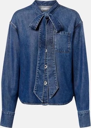 Self Portrait Bow-detail denim shirt
