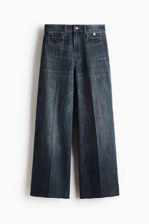 H&M Wide High Waist Ankle Jeans in Dark Denim Blue at Nordstrom, Size 18