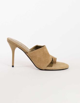 Topshop Winnie sabot con tacco e infradito in taupe-Neutro