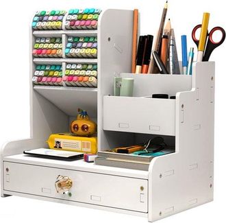 OEM Portal&aacute;pices De Madera, Organizador De Escritorio Con Caj&oacute;n, Portal&aacute;pices Multifuncional Para Art&iacute;culos De Papeler&iacute;a, Blanco, Pb17