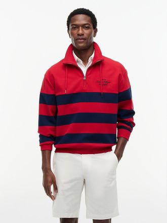 Tommy Hilfiger Mens Breton Stripe Quarter-Zip Sweatshirt - Medium Red - L