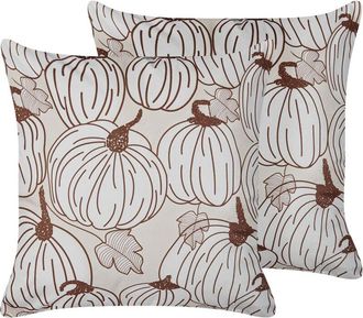 Beliani Conjunto De 2 Cojines De Terciopelo Beige Marr&oacute;n Blanco 45 X 45 Cm Calabaza Gourd