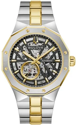 Bulova Prestige Automatic Black Skeleton Dial Mens Watch 98A339