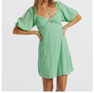 Billabong Sol Puff Sleeve Mini Dress In Green
