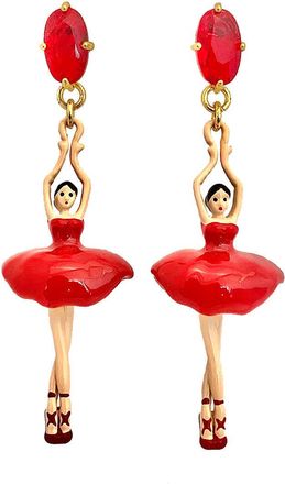 Les N&eacute;r&eacute;ides Ladies Red Ballerina And Stone Stud Earrings