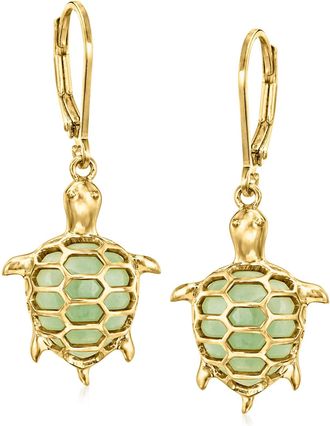 Ross-Simons Jade Turtle Drop Earrings in 18kt Gold Over Sterling