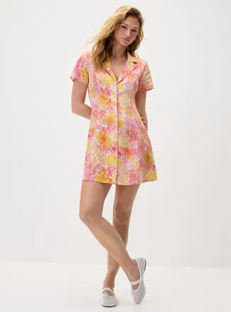 Twik Womens Linen-blend notched collar shirtdress