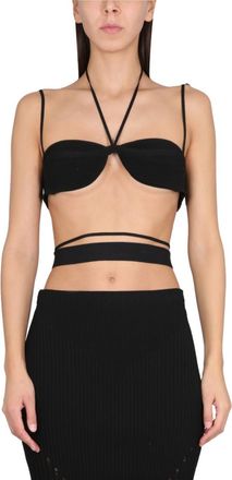 Andreadamo Black Solid Halter Neck Top