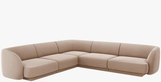 BLOOMINGLOFT Grosses Design Ecksofa Miley - mit Samtbezug Cappuccino