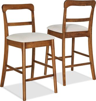 Best Choice Products Counter-Height Farmhouse Stools, Solid Wood w/ Cushion & Backrest, Set of 2