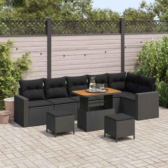 vidaXL Vidaxl - Conjunto De Sof&aacute; De Jard&iacute;n 9 Pcs Negro Rat&aacute;n Sint&eacute;tico