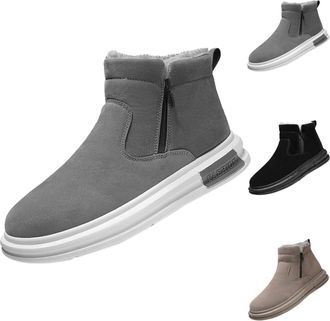 Generic Ankle Snow Boots Mens, Mens Snow Boots Waterproof Insulated Warm Faux Fur Lined Flat Ankle Booties With Side Zipper Outdoor Lightweight Walking Shoes 