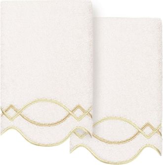 Linum Home Textiles 100% Turkish Cotton Diamond Chain Scallop 2Pc Embellished Fingertip Towel Set