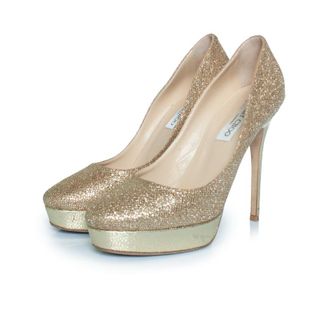 Jimmy Choo London Glitter platform pumps van stof in goud