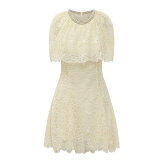 Self Portrait Lace Cape Mini Dress - female - Self Portrait - Party Dresses - Yellow - XS - Dresses