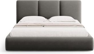 Cosmopolitan Design Cama con cabecero y ba&uacute;l 140x200cm de terciopelo gris claro