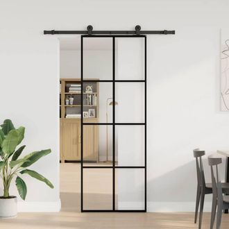 Berkfield Home Sliding Door with Hardware Set 76x205 cm ESG Glass&Aluminium in Black