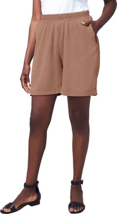 Jessica London Soft Ease Knit Shorts in Creamy Mocha at Nordstrom, Size Medium