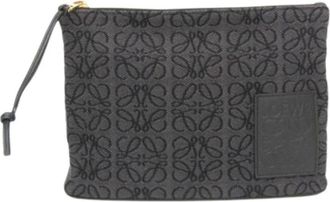 Loewe Pre-owned Anagram Oblong - Dames - Vintage Clutch - Zwart - ONE Size - Katoen - Vintage