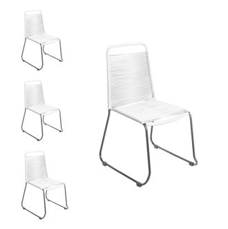 LOLAhome Set de 4 sillas de jard&iacute;n Antea apilables de cuerda y acero blancas