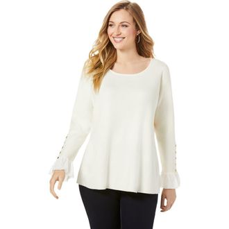 Jessica London Lace Cuff Pullover in Ivory at Nordstrom, Size 20