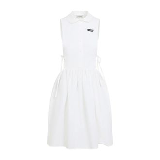Miu Miu Short Dresses, female, White, Size: XS Slubbed Poplin Dress