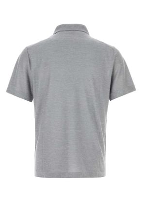 Brioni Mens Melange Grey Cashmere Blend Polo Shirt Greyblue Exterior: Silk Linen