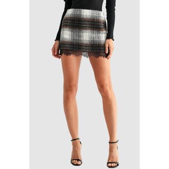 All in Favor Lace Trim Plaid Skirt in Brown Plaid at Nordstrom, Size Large