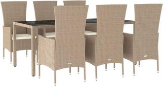 vidaXL Set Comedor De Jard&iacute;n 7 Pzas Con Cojines Rat&aacute;n Sint&eacute;tico Beige Vidaxl