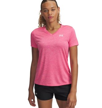 Under Armour Trainingsshirt UNDER ARMOUR TECH SSV- TWIST, Damen, Gr. XL, weiss (super pink,, wei&szlig;), Obermaterial: 100% Polyester, normal, V-Ausschnitt, Shirts Trai