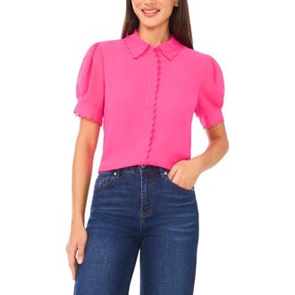CeCe by Cynthia Steffe Scallop Trim Button-Up Shirt in Brilliant Fucshia at Nordstrom, Size Medium