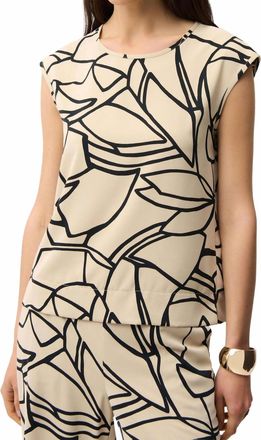 Joseph Ribkoff Recycled Woven Abstract Print Boxy Top In Beige/black