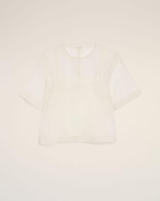 Ami White SIlk Short Sleeves Sheer With Undertop Top White - 32 - for Women