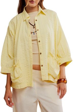 Free People Just Like Me Relaxed Fit Cotton Seersucker Button-Up Shirt in Banana Cream at Nordstrom, Size X-Small