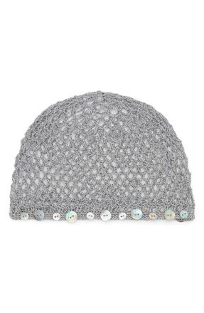 Mango Button Trim Open Stitch Hat in Grey at Nordstrom