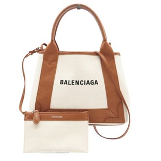 Balenciaga Beige Navy White Canvas Tote Bag (Pre-Owned)