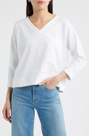 Eileen Fisher V-Neck T-Shirt in White at Nordstrom Rack, Size X-Small