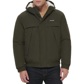 Tommy Hilfiger Mens Arctic Cloth Sherpa Lined Snorkel Jacket, Dark Forest, L