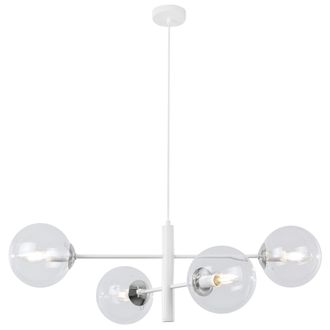 OEM L&aacute;mpara Colgante Vicenza Blanca Cromada 4 L&aacute;mparas Planas Transparentes E14