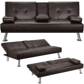 Yaheetech Divano Letto con 2 Braccioli Staccabili Divano Trasformabile Mobile Imbottito a 3 Posti Divanetto Reclinabile da Salotto con Supporto Centrale Porta