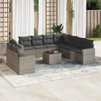 vidaXL Set De Sof&aacute;s De Jard&iacute;n 10 Pzas Con Cojines Rat&aacute;n Sint&eacute;tico Gris Vidaxl