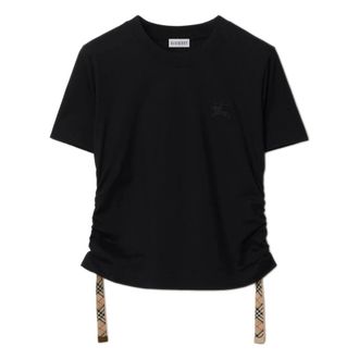 Burberry T-Shirts, female, Black, Size: XS Check Trim Cotton T-shirt